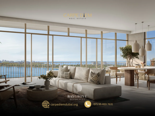 Infinity pool and landscaped garden area at Bay Grove Residences Phase 3 by Nakheel
